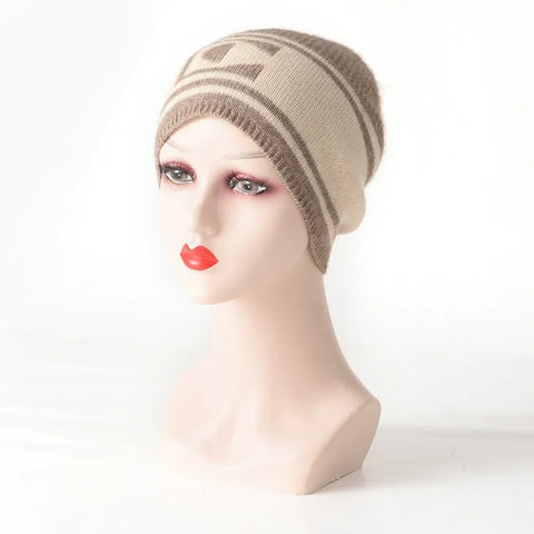 Striped Beanie Cap Versatile Slouchy Warm Winter Knit Hat for Men & Women