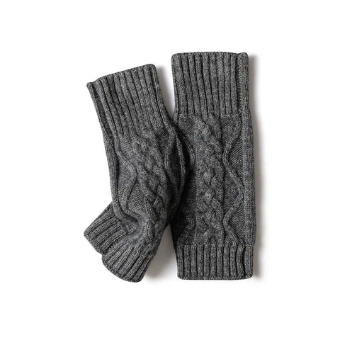 Soft Cable-Knit 100% Cashmere Wrist Warmers Fingerless Gloves