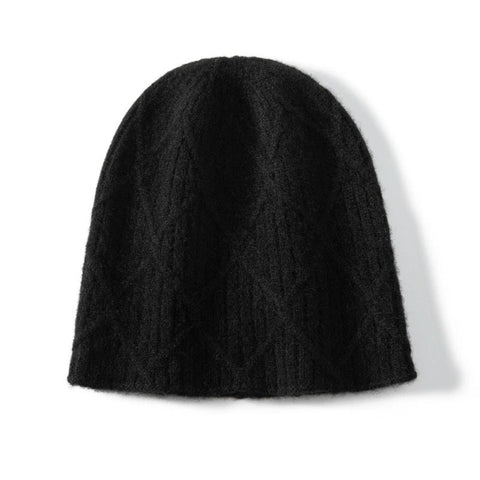 Diamond Ribbed Pure Cashmere Textured Knit Cashmere Hat Beanie