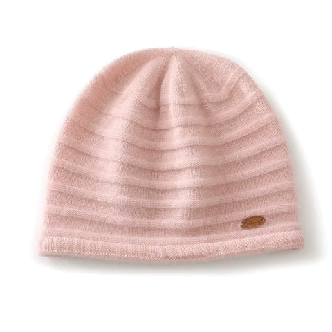 Ribbed Knit Hat Stripe Warm Soft Cashmere Beanie Bonnets for Women