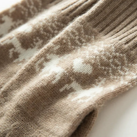 Winter Cashmere Reindeer Pattern Touch Screen Soft Warm Stretch Knit Mittens Gloves
