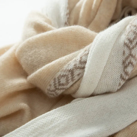 Diseño de mosaicos de punto de chal de cachemir de invierno Jacquard Soft cálido Bufandas envueltas