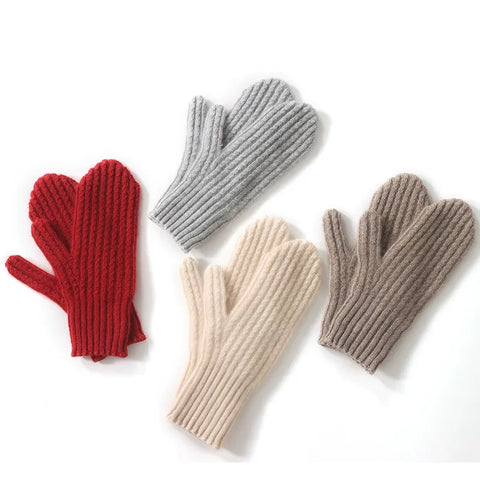 Winter Soft Warm Ribbed Pure Cashmere Knitted Gloves Mittens
