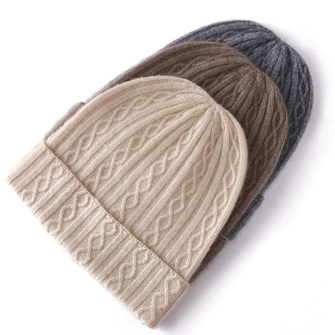 Women&Men Winter Hat 100% Pure Cashmere Knitted Cable Beanie Bonnet