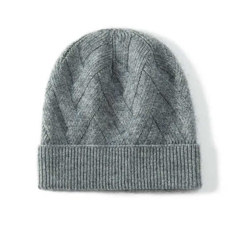 100% Cashmere Knitted Textured Chevron Rib Soft Beanie