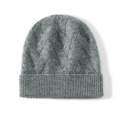 100% Cashmere Knitted Textured Chevron Rib Soft Beanie