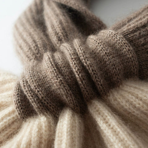 Luxury Contrast Color Neck Two-Tone Bow-Knot Pure Cashmere Scarf