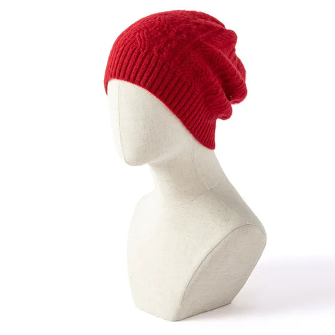 Winter 100% Cashmere Cable Hats Solid Knit Twisted Bonnet Soft Warm Beanies