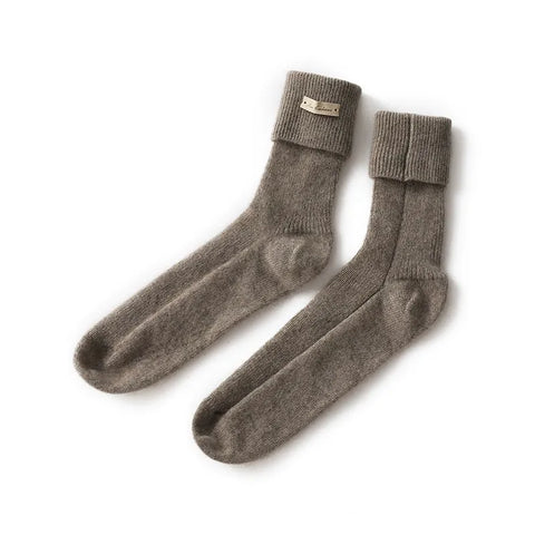 Luxury 100% Cashmere Winter Mid-Calf Knitted Lounge Soft Crew Socks