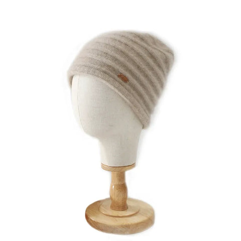 Ribbed Knit Hat Stripe Warm Soft Cashmere Beanie Bonnets for Women
