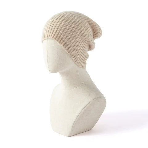 Winter Women's Cable Knit Cuffed Hat 100% Cashmere Ribbed Slouchy Beanie