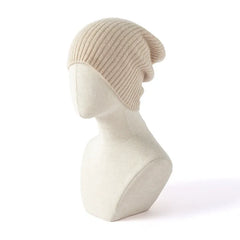 Cable Knit Cuffed Hat 100% Cashmere Ribbed Slouchy Beanie