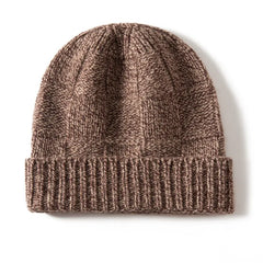 Ribbed 100% Cashmere Checkerboard Knit Cuffed Beanie