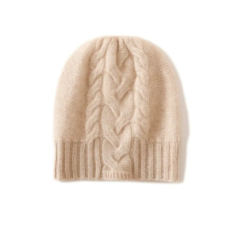 100% Pure Cashmere Hat Warm Winter Knitted Twisted Flower Cap Beanies