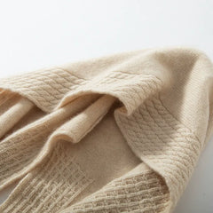 100% Cashmere Knit Luxury Hooded Scarf Wrap with Ribbed Trim Hat