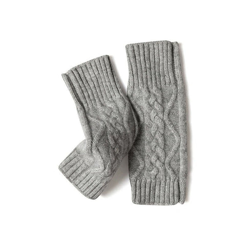 Soft Cable-Knit 100% Cashmere Wrist Warmers Fingerless Gloves