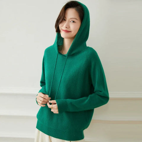Women's Casual Drawstring Pullover Loose Fit Cashmere Hoodie Sweater