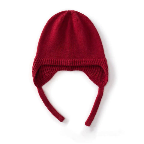 Pure Cashmere Earflap Hat with Ties Knit Cashmere Winter Cap