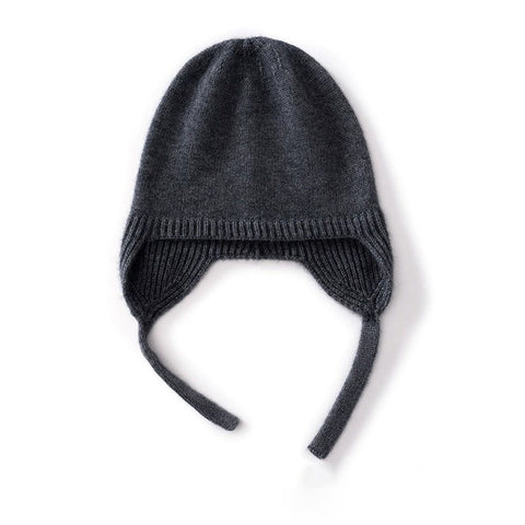 Pure Cashmere Earflap Hat with Ties Knit Cashmere Winter Cap
