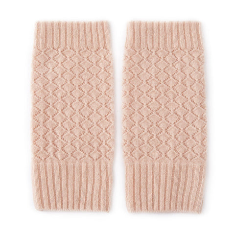 Luxury Knitted Ribbed Cuffs Diamond-Knit Cashmere Fingerless Gloves Mittens