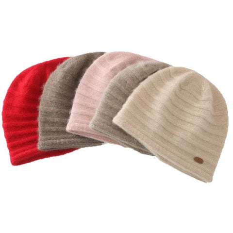 Ribbed Knit Hat Stripe Warm Soft Cashmere Beanie Bonnets for Women