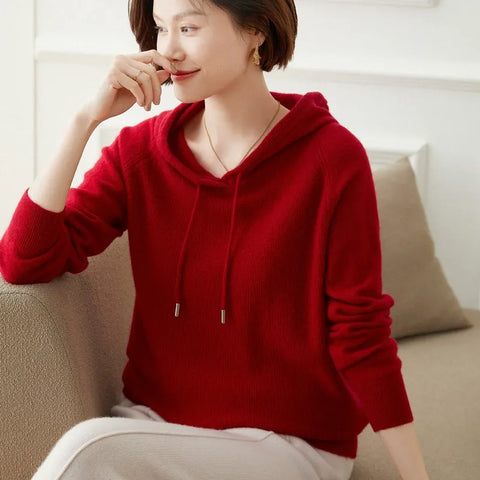 Women's Casual Drawstring Pullover Loose Fit Cashmere Hoodie Sweater