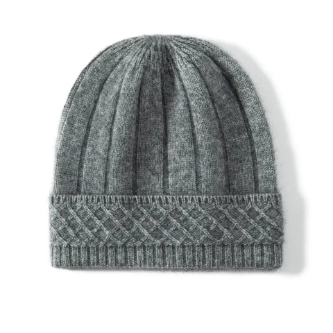 Cashmere Cable Knit Hat 100% Cashmere Pattern Cuff Ribbed Beanie