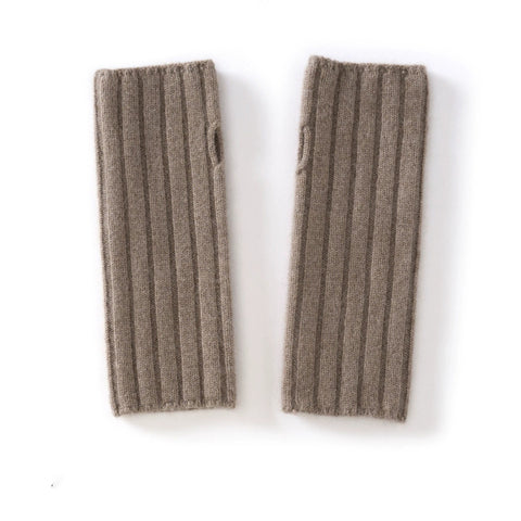 Women 100% Warmer Sleeves Knitted Ribbed Cashmere Fingerless Mitten Gloves