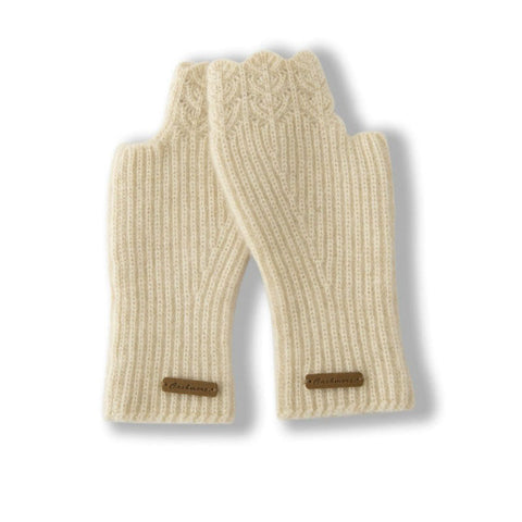 100% Pure Cashmere Fingerless Mittens Ribbed Knit Wrist Warmers Gloves