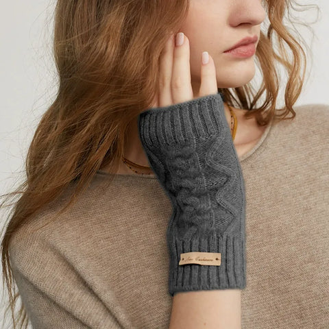 Pure Cashmere Knit Fingerless Winter Gloves Women Outdoor Warm Arm