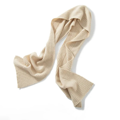 100% Cashmere Knit Luxury Hooded Scarf Wrap with Ribbed Trim Hat