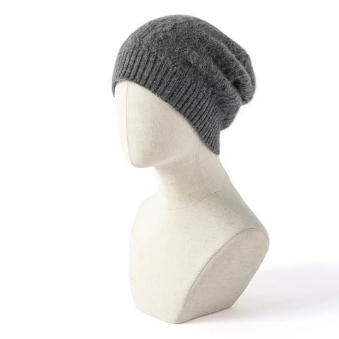 Winter 100% Cashmere Cable Hats Solid Knit Twisted Bonnet Soft Warm Beanies