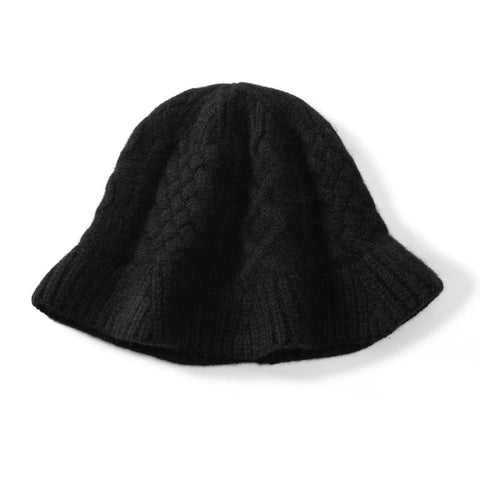100% Cashmere Women's Cable Twisted Knit Chunky Ribbed Bucket Fisherman Hat