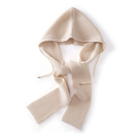 Cashmere Knit Wrap Hooded Scarf Hat Soft Warm Windproof with Drawstrings