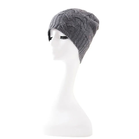 100% Pure Cashmere Hat Warm Winter Knitted Twisted Flower Cap Beanies