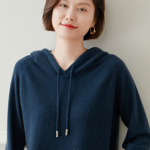 Women's Casual Drawstring Pullover Loose Fit Cashmere Hoodie Sweater
