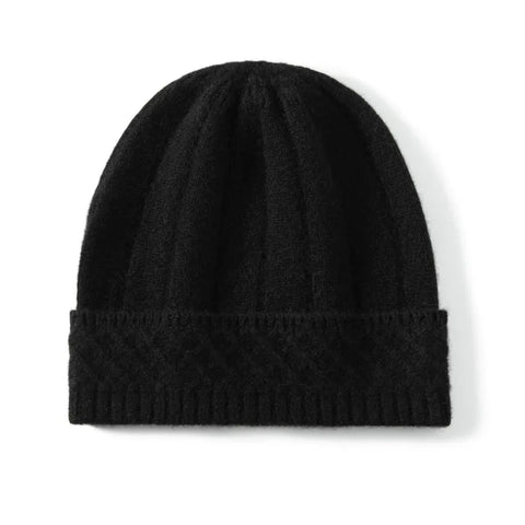 Cashmere Cable Knit Hat 100% Cashmere Pattern Cuff Ribbed Beanie