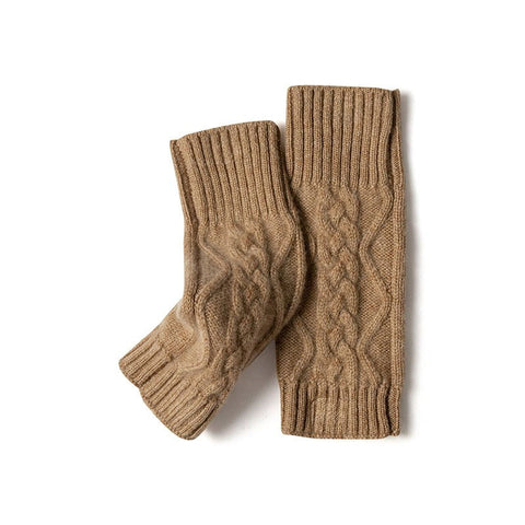 Soft Cable-Knit 100% Cashmere Wrist Warmers Fingerless Gloves
