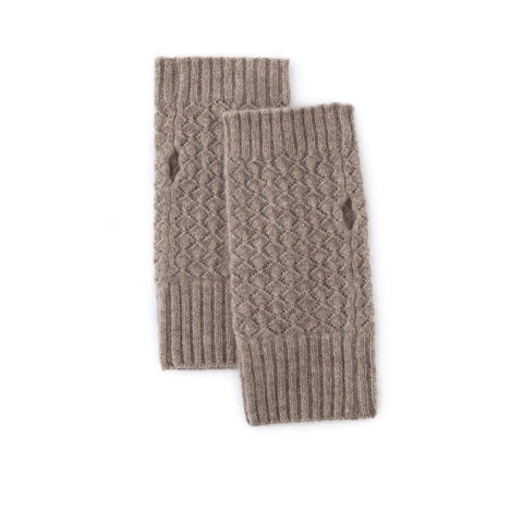 Luxury Knitted Ribbed Cuffs Diamond-Knit Cashmere Fingerless Gloves Mittens