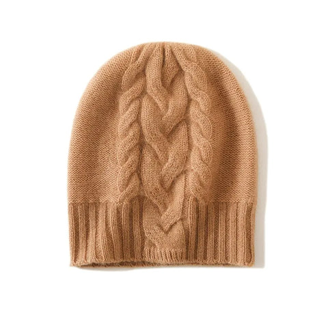100% Pure Cashmere Hat Warm Winter Knitted Twisted Flower Cap Beanies