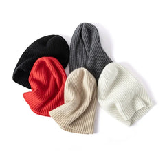 Cable Knit Cuffed Hat 100% Cashmere Ribbed Slouchy Beanie