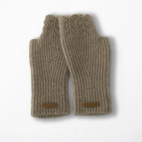 100% Pure Cashmere Fingerless Mittens Ribbed Knit Wrist Warmers Gloves