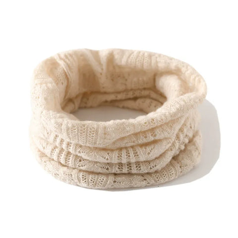 Knitted 100% Cashmere Neck Warmer Soft Hollow Ribbed Winter Snood