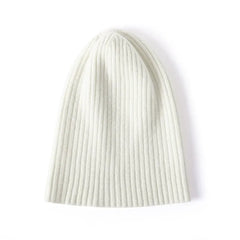 Cable Knit Cuffed Hat 100% Cashmere Ribbed Slouchy Beanie