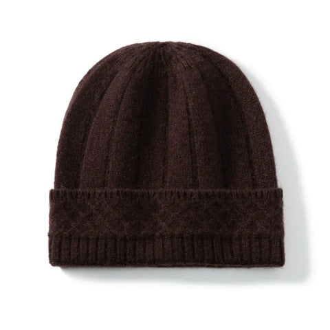Cashmere Cable Knit Hat 100% Cashmere Pattern Cuff Ribbed Beanie