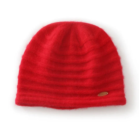 Ribbed Knit Hat Stripe Warm Soft Cashmere Beanie Bonnets for Women