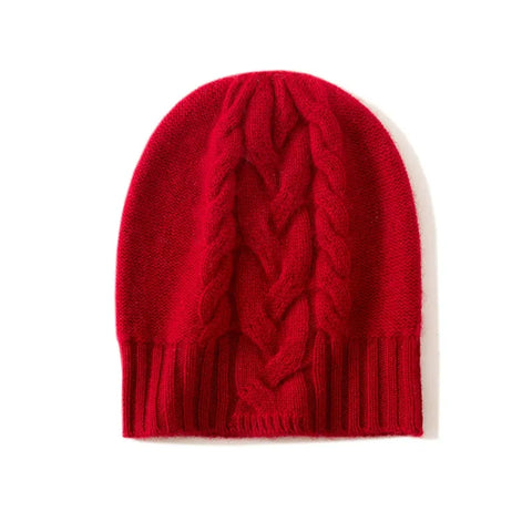 100% Pure Cashmere Hat Warm Winter Knitted Twisted Flower Cap Beanies