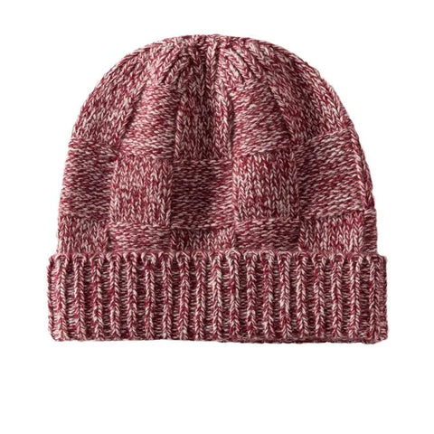 Ribbed 100% Cashmere Checkerboard Knit Cuffed Beanie