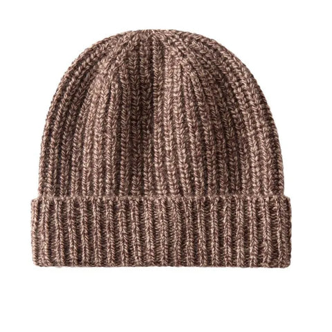 Soft Warm Ribbed 100% Cashmere Beanie Cap Knit Hat with Folded Cuff