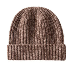 Warm Ribbed 100% Cashmere Beanie Cap Knit Hat with Folded Cuff